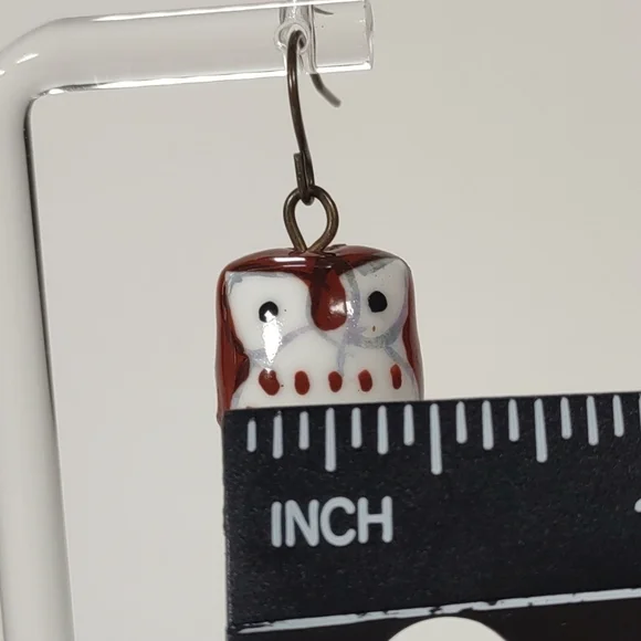 Handmade Cute Little Ceramic Bead Owl Fishhook Post Earrings - Picture 7 of 7